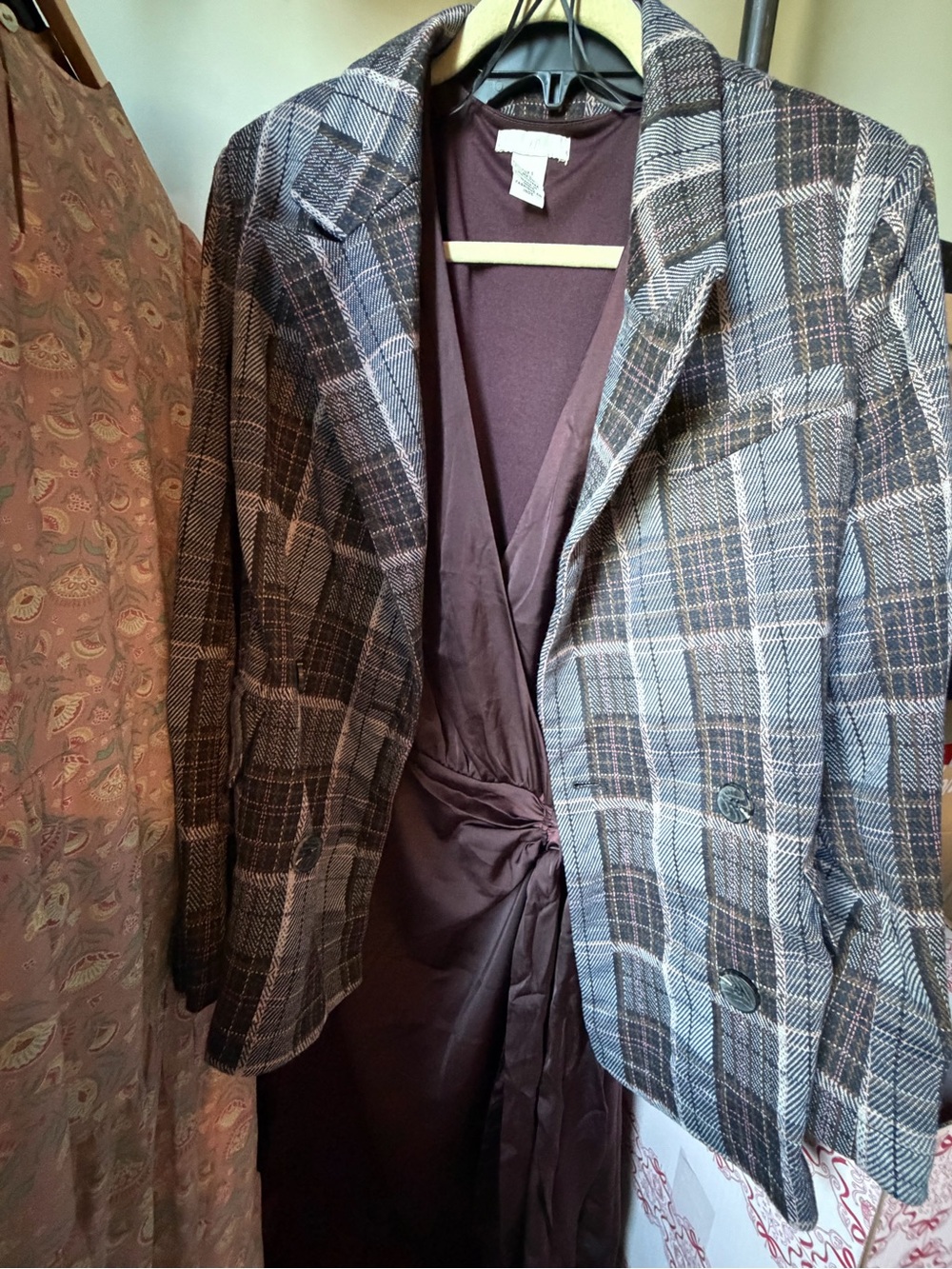 Avec Les Filles Plaid Blazer in Gray and Brown